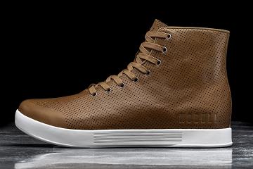 Men's Nobull High-Top Chestnut Leather Trainers Brown | SG J2342P